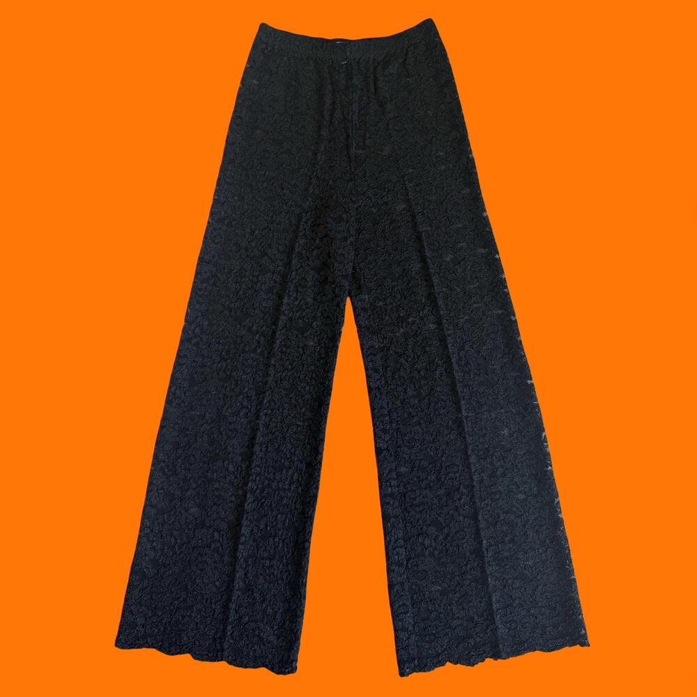 90's vintage black sheer lace high waisted wide leg trousers pants M the limited
